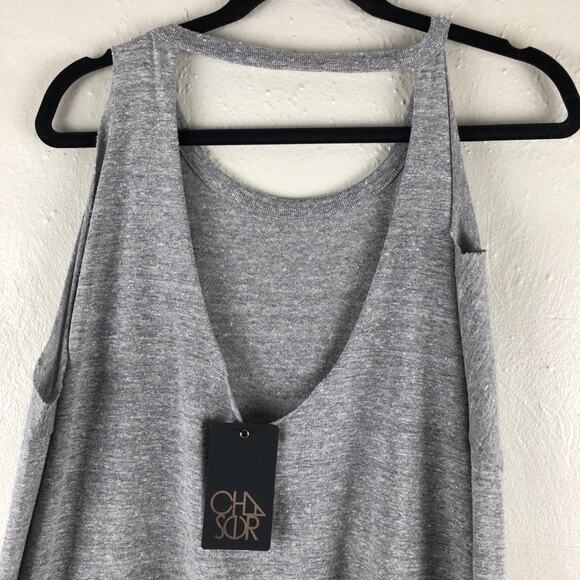 Chaser Gray Triblend Jersey Deconstructed Long Sleeve Hi-Lo Dolman Pockets Dress - Picture 7 of 8